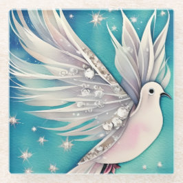 Posavasos De Vidrio Pequeña paloma blanca con alas etéreas