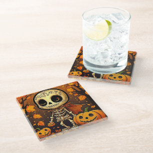 Posavasos De Vidrio Pequeño esqueleto de Halloween 1