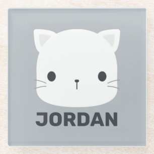 Posavasos De Vidrio Pequeño gato con nombre personalizado