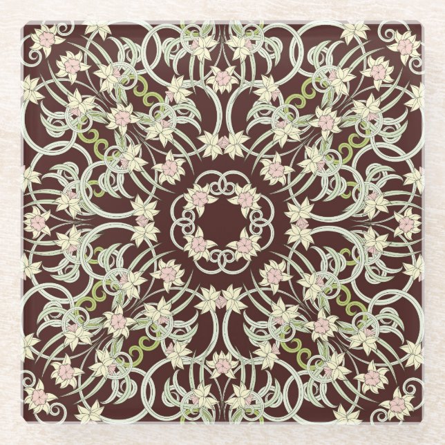 Posavasos De Vidrio Pequeño narciso, plaza Art Nouveau. (Anverso)