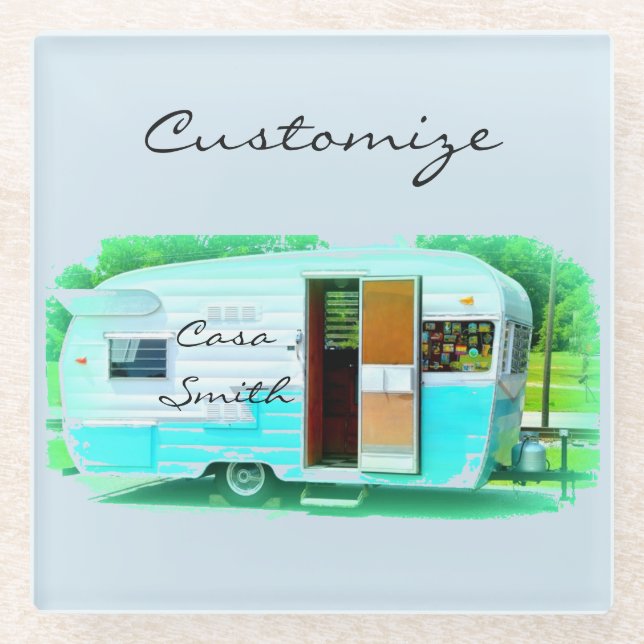 Posavasos De Vidrio Pequeño trailer de viaje clásico Thunder_Cove (Anverso)