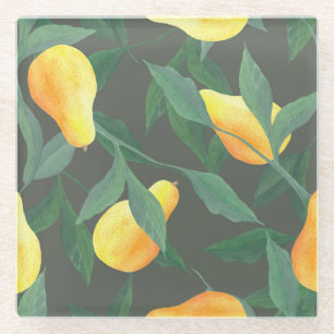 Posavasos De Vidrio Peras acuarelas, hojas: sin costuras botánicas.