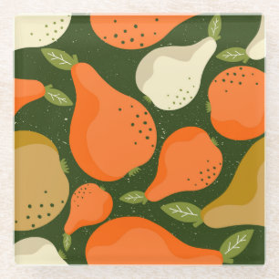 Posavasos De Vidrio Peras, hojas: papel pintado colorido.