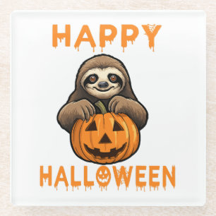Posavasos De Vidrio Perezoso Lindo Divertido Sosteniendo Calabaza