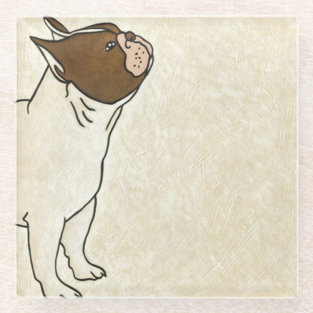 Posavasos De Vidrio Perfil del Bulldog francés mirando hacia arriba (Anverso)