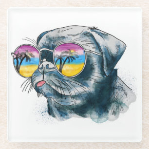 Posavasos De Vidrio Perrito tropical de la acuarela
