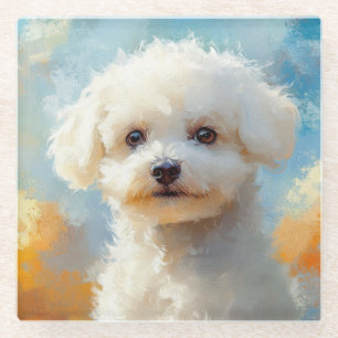 POSAVASOS DE VIDRIO PERRO ADORABLE BICHON FRISE