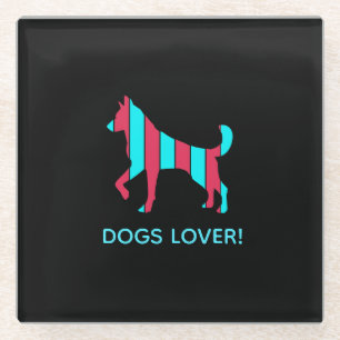 Posavasos De Vidrio Perro - Arte pop Mascota, animal abstracto azul y