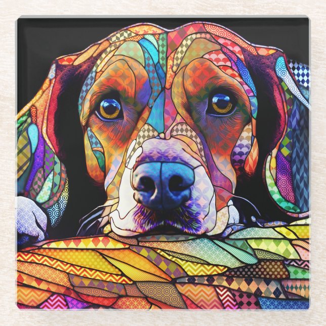 Posavasos De Vidrio Perro Beagle Multicolor 178 (Anverso)