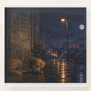 Posavasos De Vidrio perro callejero durmiendo