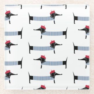 Posavasos De Vidrio Perro de estilo francés, patrón personalizado.