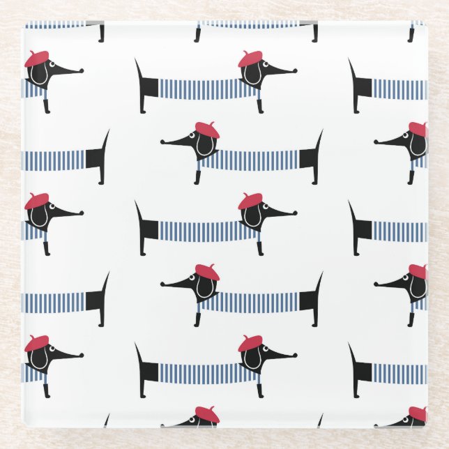 Posavasos De Vidrio Perro de estilo francés, patrón personalizado. (Anverso)