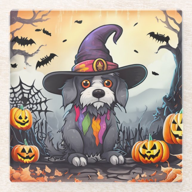Posavasos De Vidrio Perro de Halloween (Anverso)
