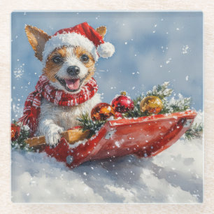 Posavasos De Vidrio Perro de la Rata Terrier con manga deja que nieve 