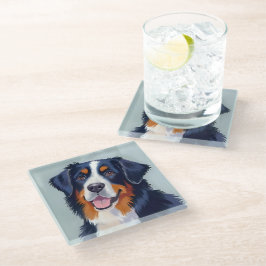 Posavasos De Vidrio Perro de montaña bernés | Pintura en acuarela