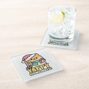 Posavasos De Vidrio Perro de Navidades Cuadros - Yappy Howlidays