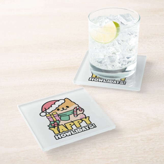 Posavasos De Vidrio Perro de Navidades Cuadros - Yappy Howlidays (Angular)