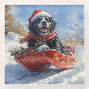 Posavasos De Vidrio Perro de Terranova en manga deja que nieve Navidad