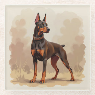 Posavasos De Vidrio Perro Doberman Pinscher Marrón Óxido Rojo