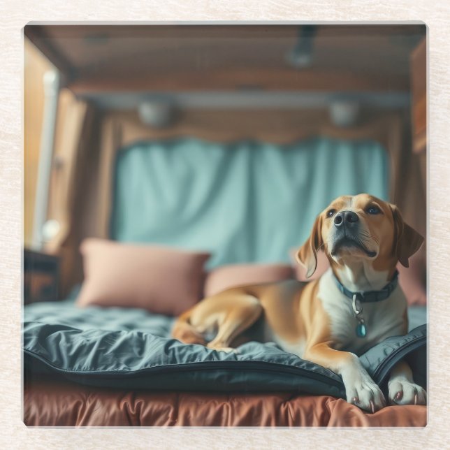 Posavasos De Vidrio Perro en cama (Anverso)