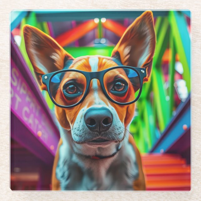 Posavasos De Vidrio Perro genial con gafas de sol (Anverso)