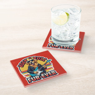 Posavasos De Vidrio Perro Golden Retriever Fur-Ever de Rock and Roll