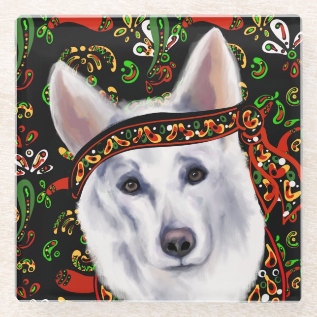 POSAVASOS DE VIDRIO PERRO LOBO ALEMÁN BLANCO  MÉXICO (Anverso)