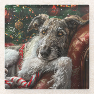 Posavasos De Vidrio Perro Lobo Sabueso Navidad Festiva