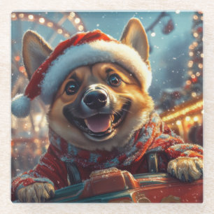 Posavasos De Vidrio Perro Malinois Belga Montaña Rusa Navidad