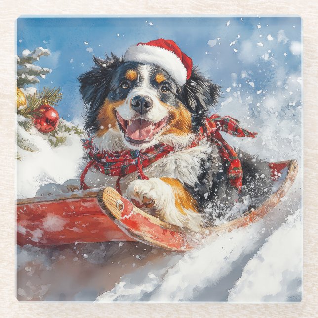Posavasos De Vidrio Perro montañés de Bernese en Navidades de escabech (Anverso)