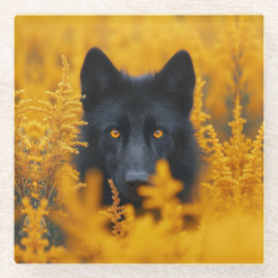 Posavasos De Vidrio Perro negro con ojos de oro asombrosos