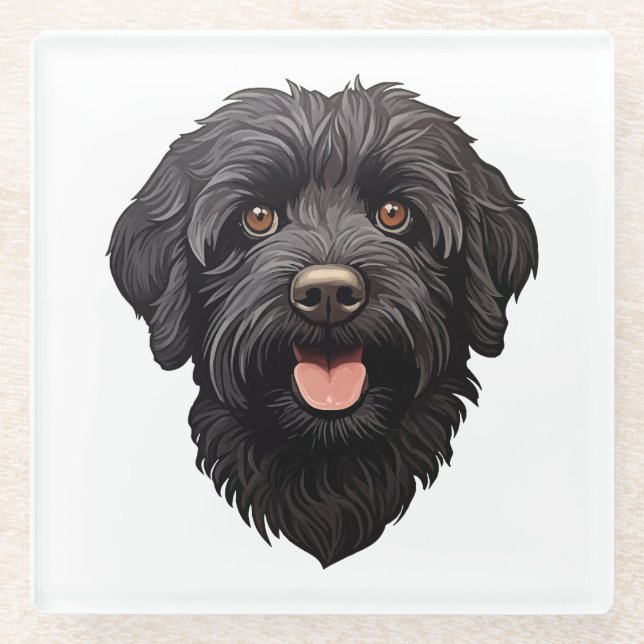 Posavasos De Vidrio Perro negro Labradoodle (Anverso)