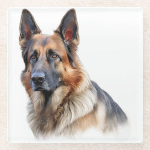 POSAVASOS DE VIDRIO PERRO PASTOR ALEMÁN HERMOSA ACUARELA