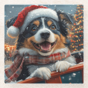 Posavasos De Vidrio Perro Pastor Australiano Montaña Rusa Navidad