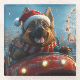 Posavasos De Vidrio Perro pastor belga Montaña rusa Navidad