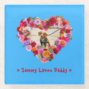 Posavasos De Vidrio Perro personalizado, gato, Mascota foto Rosa coraz