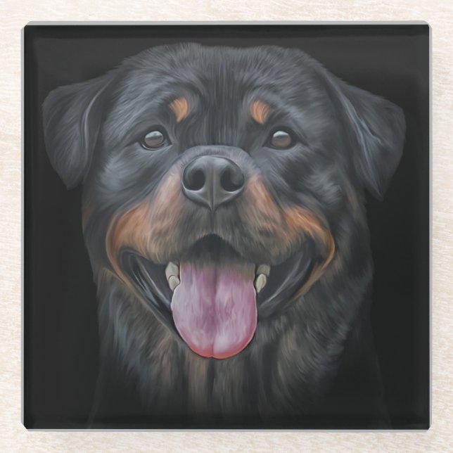 Posavasos De Vidrio Perro Rottweiler (Anverso)