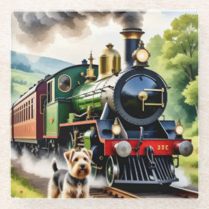 Posavasos De Vidrio Perro saludando tren de vapor