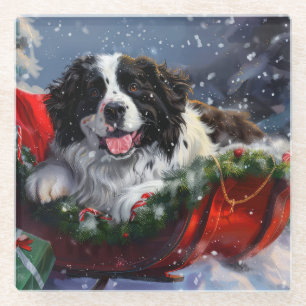 Posavasos De Vidrio Perro Terranova Navidad Festiva