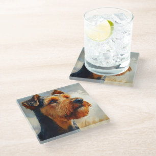 POSAVASOS DE VIDRIO PERRO TERRIER NEGRO Y TAN AIREDALE