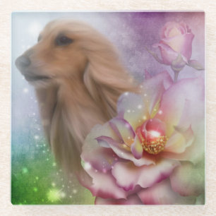 Posavasos De Vidrio Perro Y Flores Afganas