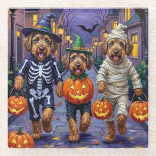 Posavasos De Vidrio Perros Airedale Terrier Trick-or-Treating Hallowee