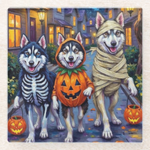 Posavasos De Vidrio Perros Alaskan Malamute Trick-or-Treating Hallowee