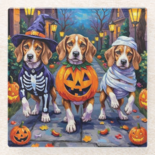 Posavasos De Vidrio Perros Beagle Trick-or-Treating con disfraz de Hal