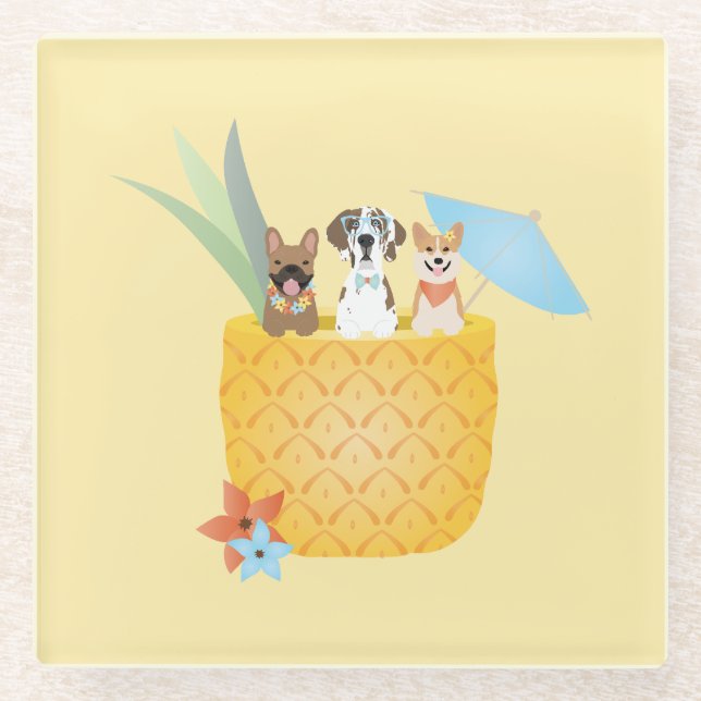 Posavasos De Vidrio Perros de piña colada (Anverso)