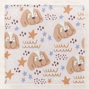 Posavasos De Vidrio Perros, estrellas, líneas: sin costuras