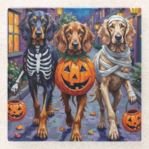 Posavasos De Vidrio Perros Lebrel Afgano pidiendo dulces en Halloween