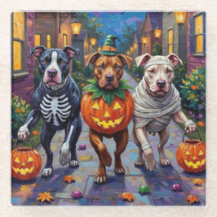 Posavasos De Vidrio Perros Pitbull Trick-or-Treating Disfraces de Hal