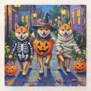 Posavasos De Vidrio Perros Shiba Inu con disfraces de Halloween