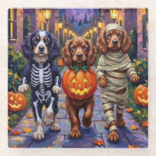 Posavasos De Vidrio Perros Sussex Spaniel con disfraces de Halloween